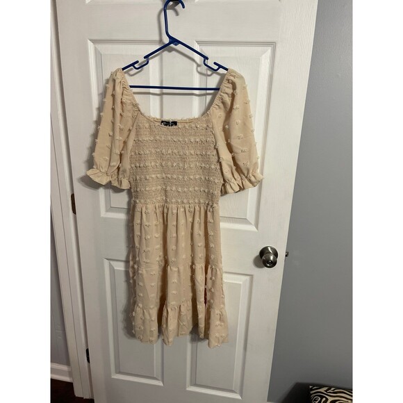 PRETTYGARDEN Elastic Waist Ruffled Hem Dress Size L Apricot New With Tags - Picture 1 of 9
